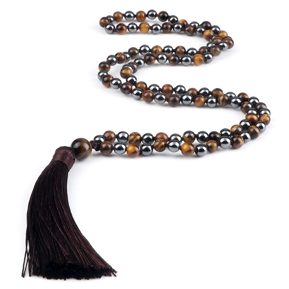 108 Beads Prayer Necklace Natural Green Stripe Onyx Stone Buddhist Buddha Meditation Bead Mala Necklace Women Men Jewelry: Titanium Plated