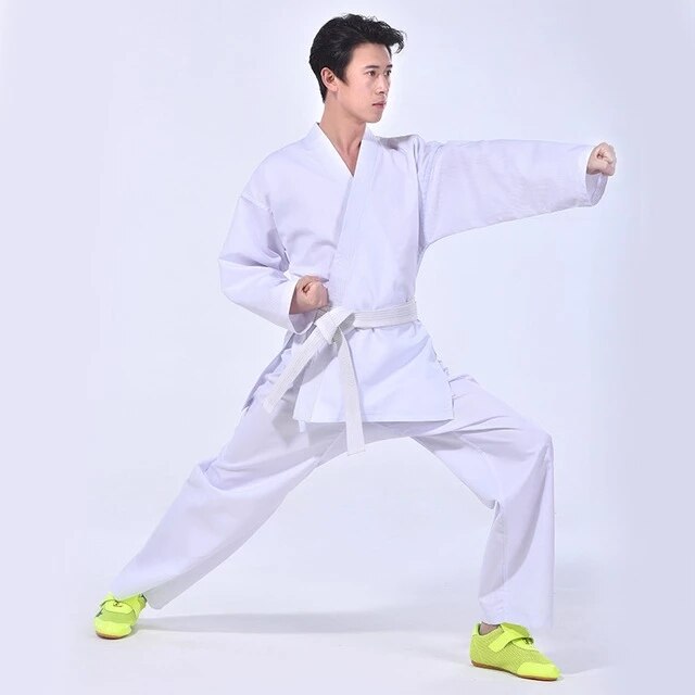 Wit Volwassen Karate Uniform Ademend Dobok Taekwondo Riem Karate Pak Kleding Voor Kids Mannen Wit Uniform
