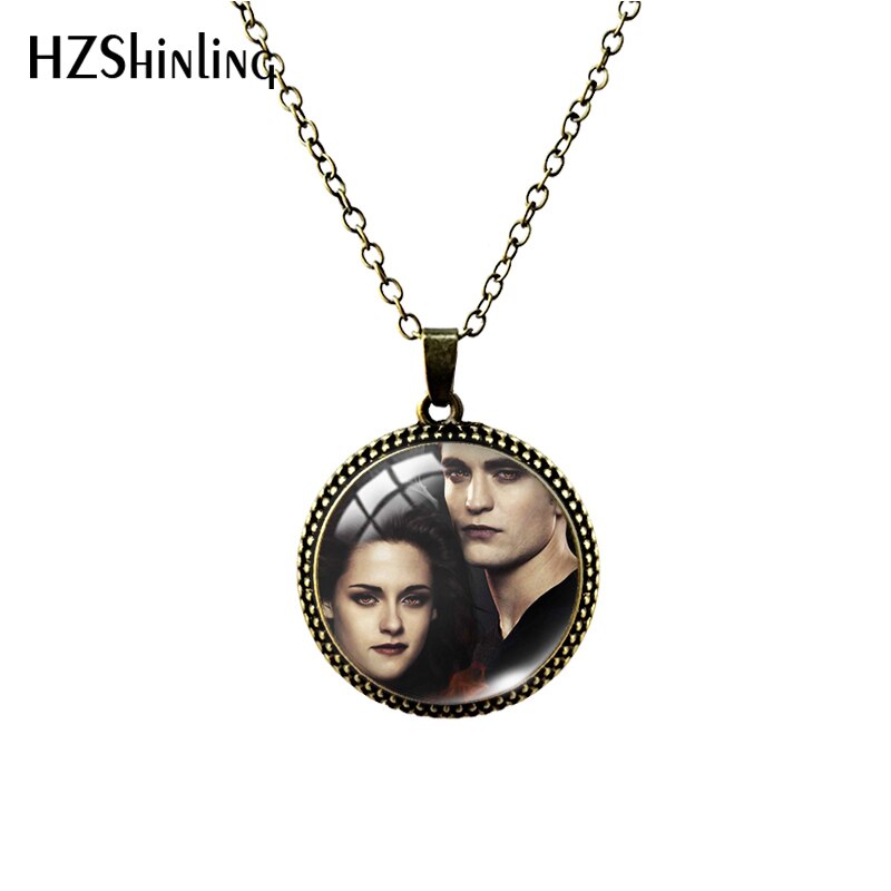 Twilight Movie Pattern 25mm Glass Cabochon Antique Necklace Handmade Glass Jewelry: black / Blue Zinc
