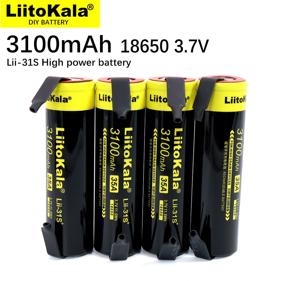 1-30PCS LiitoKala Lii-31S 18650 Battery 3.7V/4.2V Li-ion 3100mA 35A Power Battery For High Drain Devices+DIY Nickel