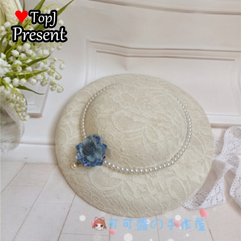 Lolita Hanyang eclectic hat retro linen flat hatGorgeous Hand made hat Ming Hanfu pearl bandage: White 5