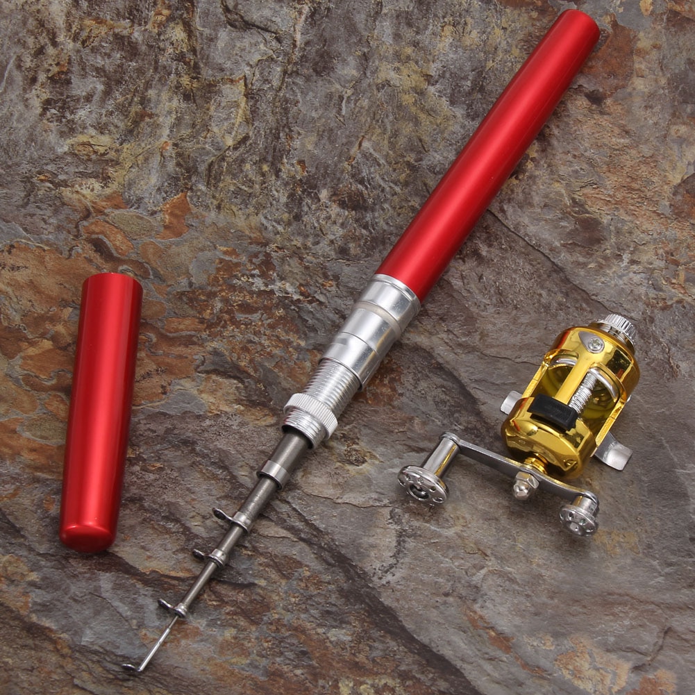 Draagbare Pocket Vis Pen Telescopische Mini Hengel Aluminium Hengel Met Reel Wiel Ultralight Spinning Vis