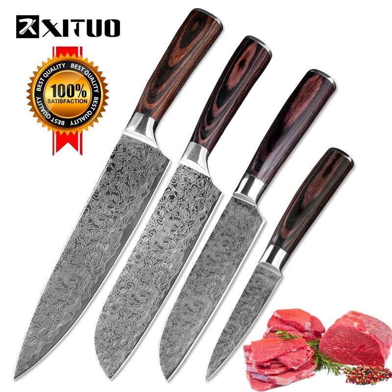 Xituo 4 st kökskniv imitativ damaskus kockknivar klyvning paring dining & bar multi tool home utility