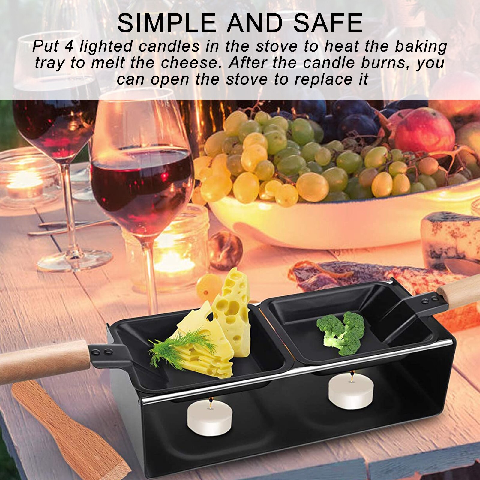 Cheese Melter Raclette Grill Nonstick Raclette Grill Set Mini Cheese Melting Pan with Wooden Handle Oven Grill Plate Accessories