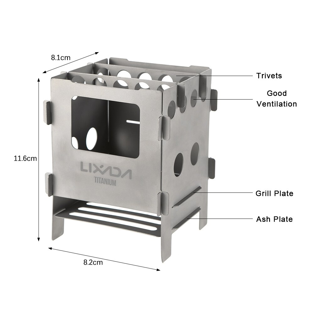 Lixada Titanium Camping Stove Portable Lightweight Folding Stainless Steel Wood Stove Pocket Stove Outdoor Camping Backpacking