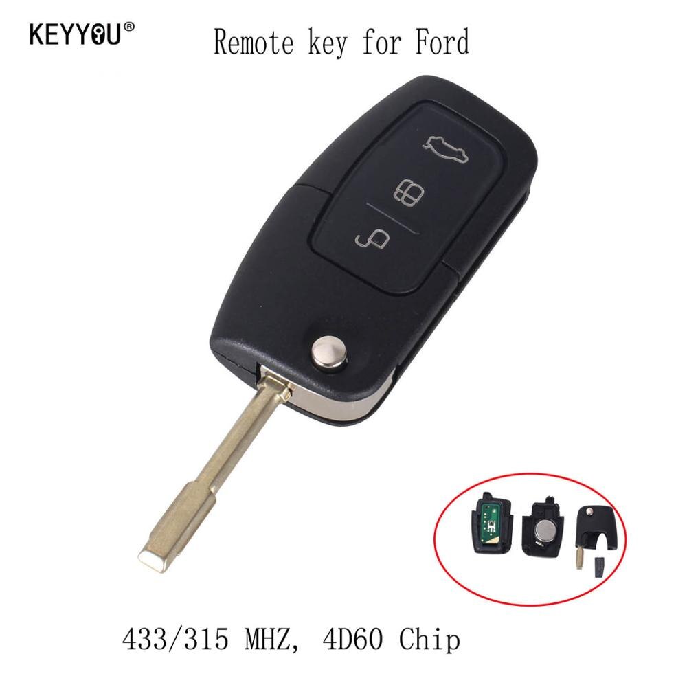 Keyyou 433 Mhz 3 Knoppen Flip Folding Auto Afstandsbediening Voor Ford Mondeo Focus Fiesta C Max S Max Galaxy: 4D60 Chip