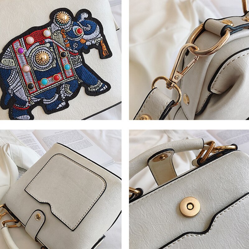 Vintage broderi elefant crossbody tasker bred sommerfuglestrop pu læder skulder messenger taske tote til kvinder håndtasker punge