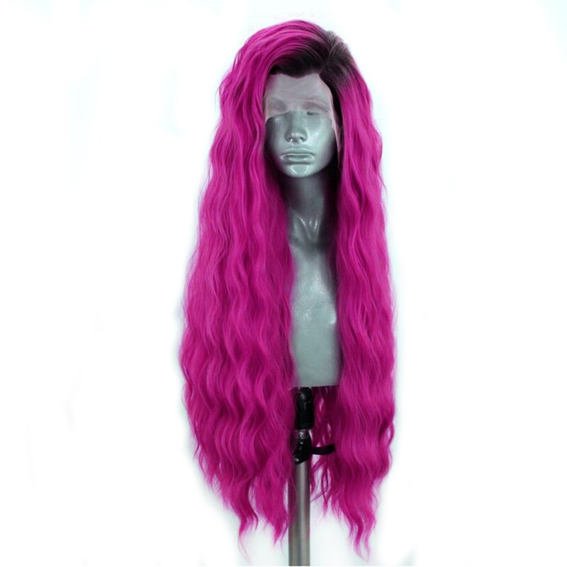 Charisma-Peluca de encaje frontal para mujer, pelo sintético con ondas al agua, Color morado degradado, raíces negras, largo