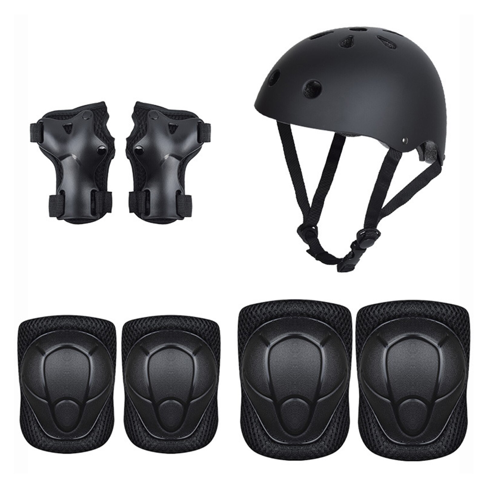 Jongens meisjes 7 stuks step fiets rolschaatsen peuter kinderen sport beschermende uitrusting set wandelen verstelbare helm polsbeschermer: Zwart