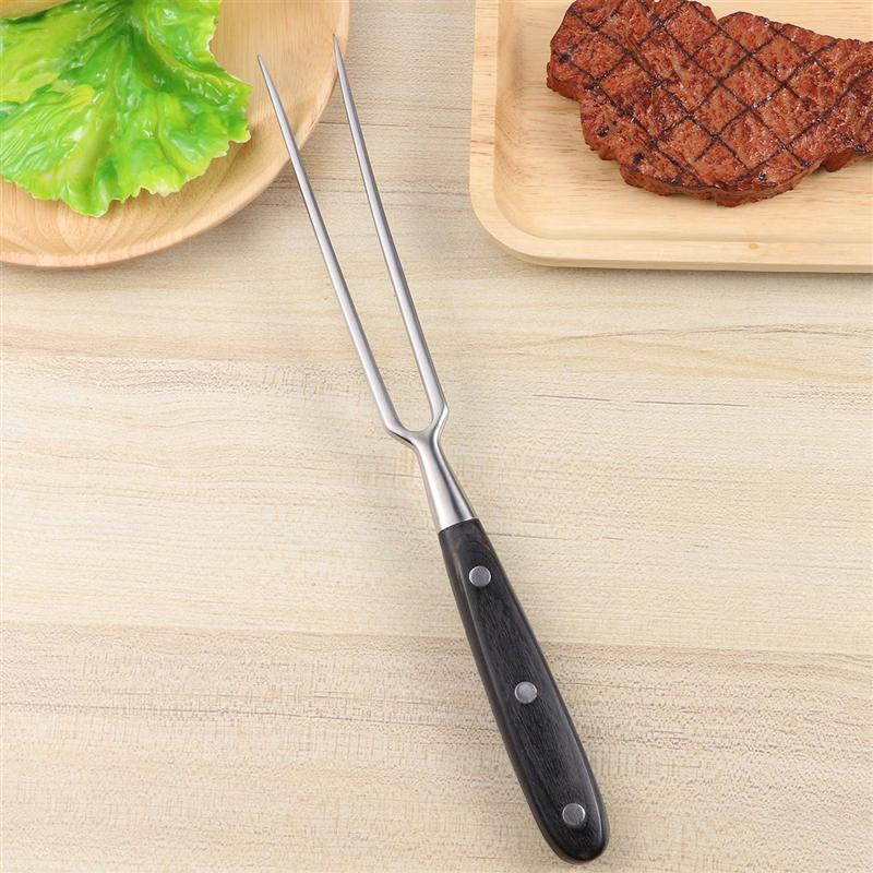 Rvs Barbecue Spiesjes Roosteren Stok 2-Prong Vlees Grillen Vork Bbq Gereedschap Met Houten Handvat Voor Camping Picknick