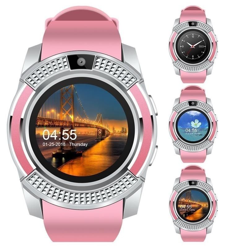 V8 SmartWatch Bluetooth Smartwatch Touch Screen Polshorloge met Camera/SIM Card Slot, waterdicht Smart Horloge DZ09 X6 VS M2 A1: Roze