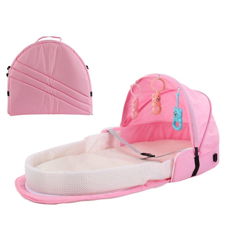 Bærbar bassinet til baby foldbar baby seng rejse solbeskyttelse åndbar spædbarn sovekurv med legetøj: A4