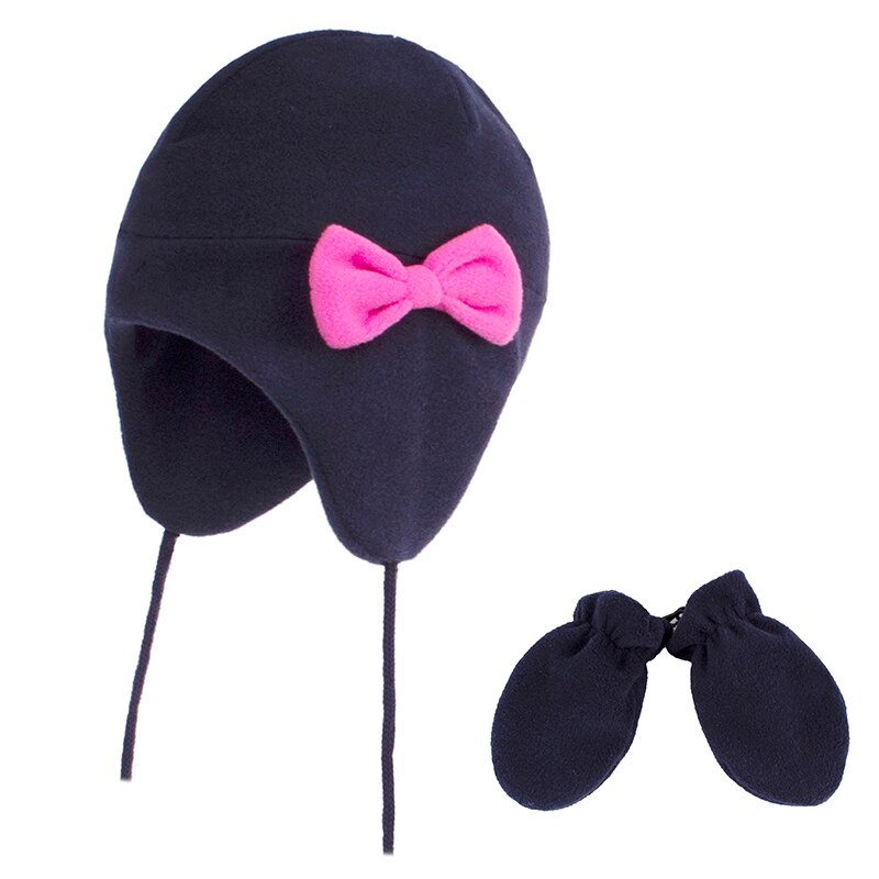 Tytön hattu hanskat setti talvi korvaläppä pipo lasten jousi fleece syksyn lämmin hiihtotarvike vauvan taaperot ulkoiluun: Sininen / 46-48cm 1-2 vuotta