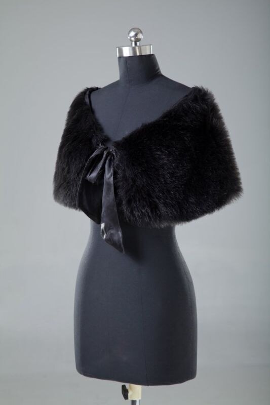 Black Ivory Faux Fur Wedding Jacket Wrap Shrug Bolero Bridal Shawl Cape