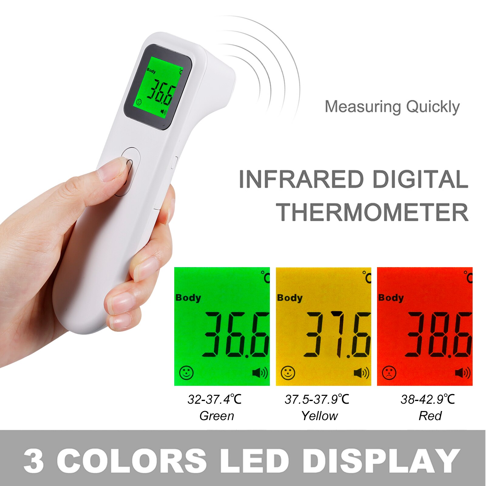 Digital Forehead Thermometer Non-contact Infrared Thermometer 1-second Accurate Reading Temperature Measuring for Kids Children: White