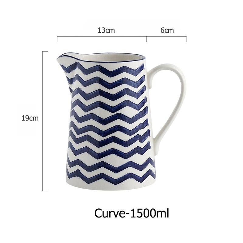 Pichet à eau en céramique bleu 1,5 l, bouteille de jus de thé au lait, Pot d&#39;eau de cuisine domestique, bouilloire, tasse, Pot d&#39;eau pour micro-ondes: Curve Jar