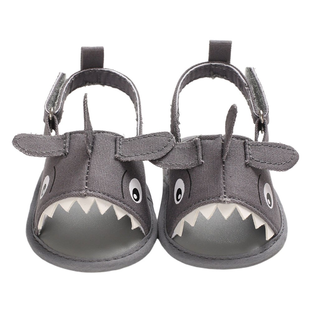 Summer Baby Boys Canvas Sandals Kids Flat Beach Shoes Sports Soft Non-slip Casual Toddler Shark Printed Sandals 0-18M