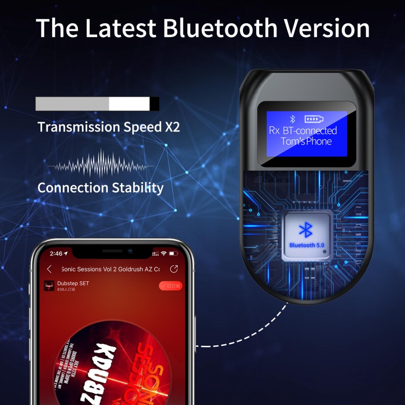 Transmitter LCD Display Bluetooth Adapter 2 In 1 Transmitter Receiver Headphone Wireless Stereo Speakers Adapter With AUX