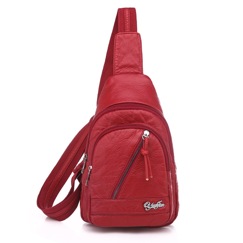 Bolso de pecho sencillo e informal para mujer, bandolera antirrobo de , de viaje, de cuero suave, pequeño,: Red-2