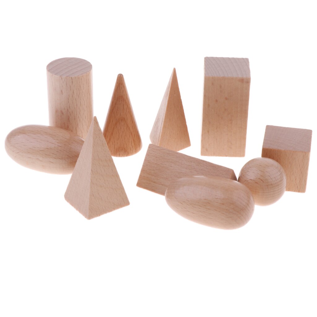 3D Vormen Gepolijst Houten Geometrische Solids Voor Shcool Wiskunde Leren, 10Pcs