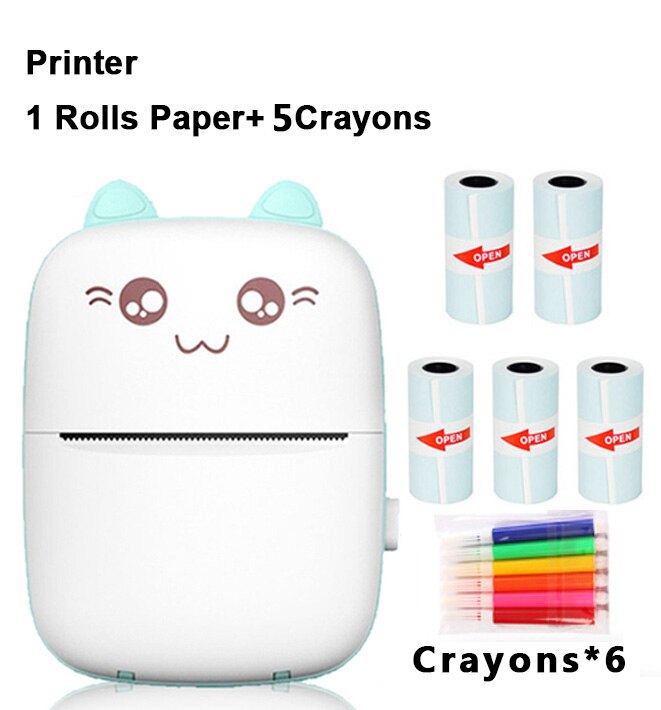 Mini impresora térmica portátil, máquina de impresión inalámbrica BT, 200dpi, para etiquetas, Impresión de mensajes incorrectos con Cable USB, IOS: blue-Stickers-5