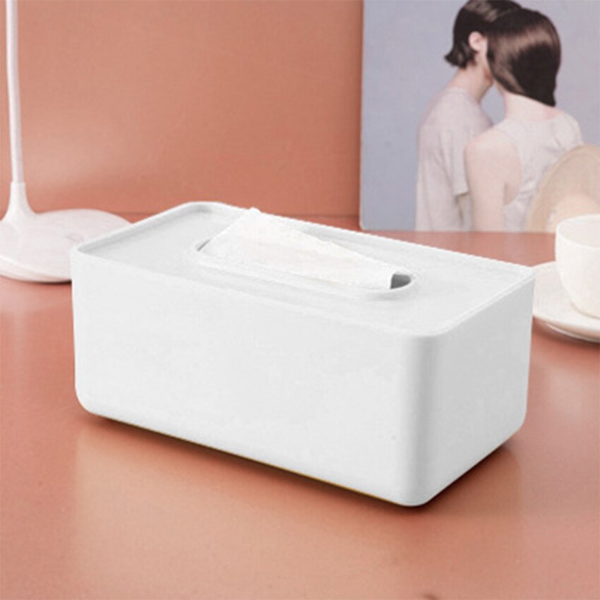 Modern Platic Tissue Box Rectangular Holder Case Toilet Paper Cover Household Paper Towel Table Storage Organizer Desk Decor: Style A-White