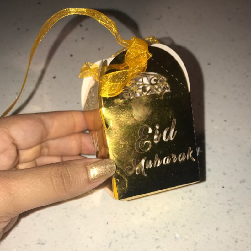 Eid Mubarak 20 stücke papier Süssigkeit Kasten mit Band Ramadan Kareem Kasten Ramadan dekoration Mubarak Dekor für Muslimischen schokolade Kasten