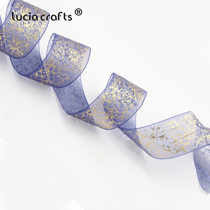 Lucia Ambachten 25 Mm Gedrukt Organza Lint Wedding Wrapping Decor Materiaal Diy Naaien & Haar Boog Accessoires P0102: C6 Navy blue 5y