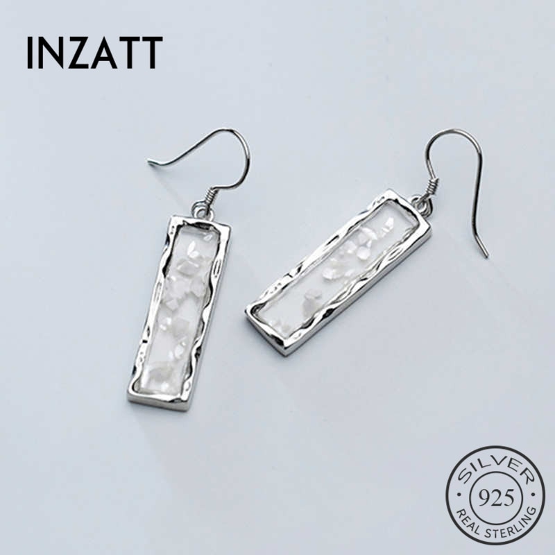 INZATT Real 925 Sterling Silver Zircon Rectangle Geometry Earrings For Women Party Fine Jewelry Accessories