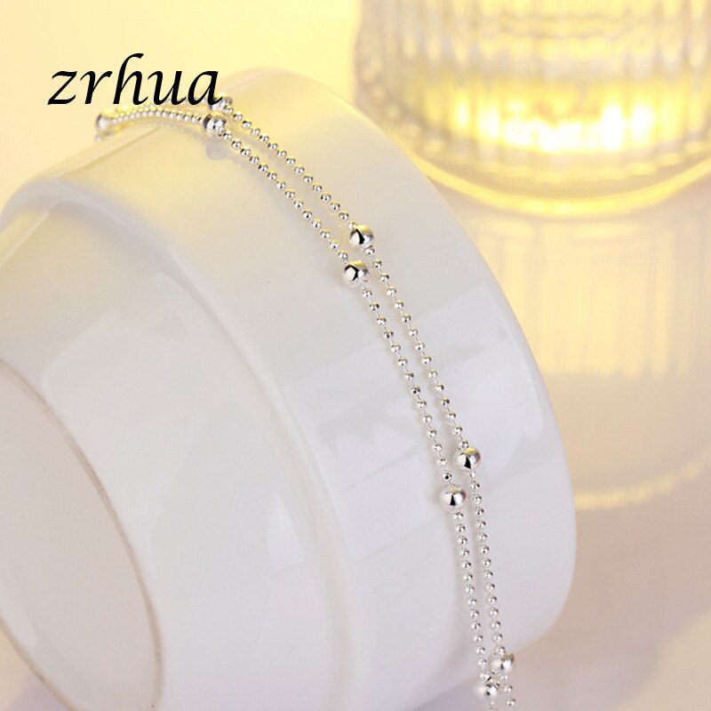 ZRHUA Tiny 925 Sterling Silver Beads Multilayer Chain Anklet for Women Girls Friend Foot Jewelry leg bracelet Bijoux