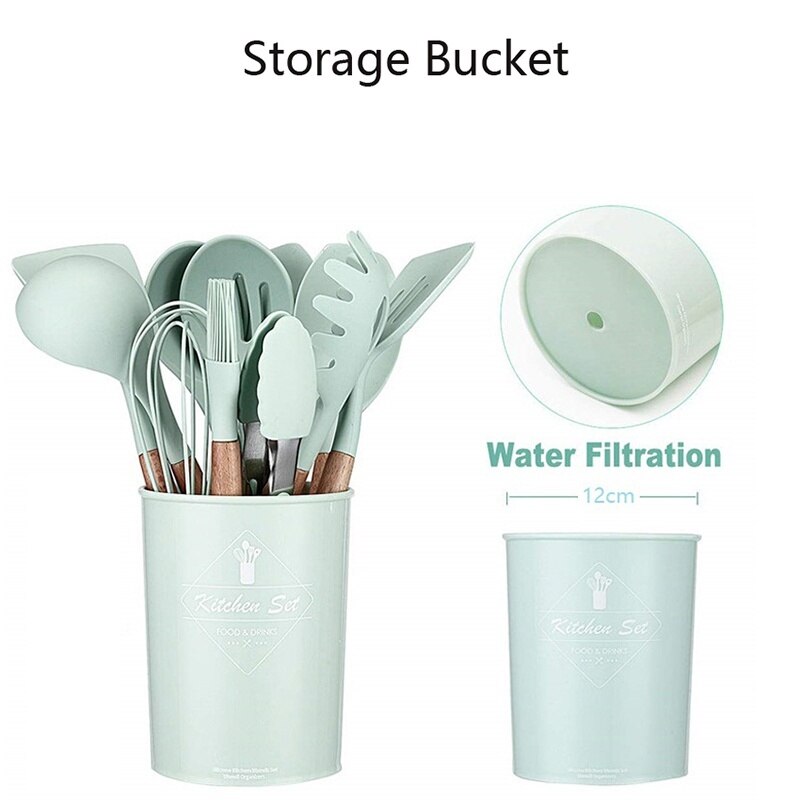 12PCS Silicone Kitchenware Cooking Utensils Set Heat Resistant Kitchen Non-Stick Cooking Baking Tools Kichen Accessories: Green