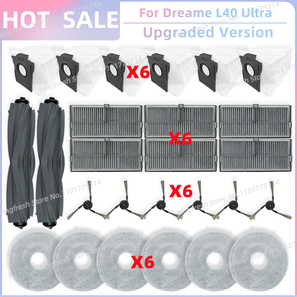 Compatible avec (Dreame L40 Ultra/ X40 Ultra, MOVA P50 Pro Ultra / P10 Pro Ultra) Pièces de Rechange pour Aspirateur Rouleau Principal Brosse Latérale Filtre Hepa Chiffon de Nettoyage Tampon Sac à Poussière Accessoires: kaki foncé