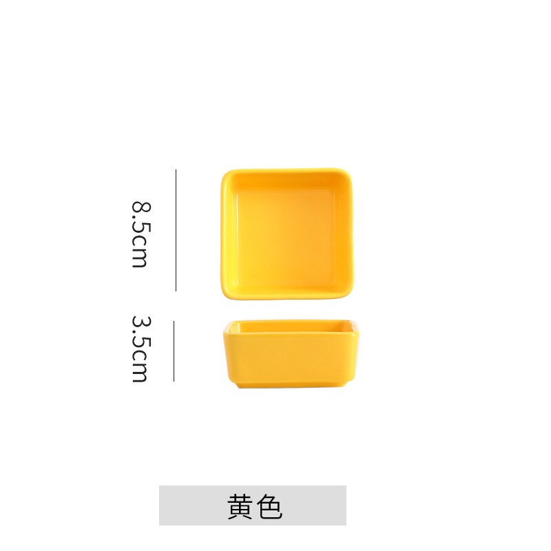 square snack plate divided grid plate household ceramic platter snack nut plate sauce plate fruit plate dish: Dark yellow