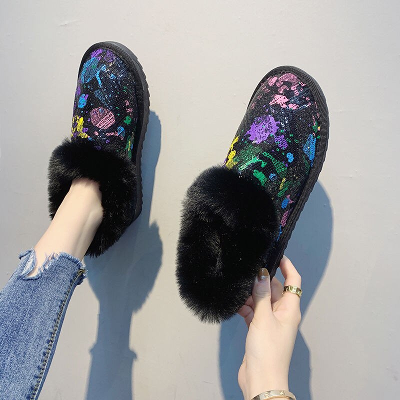 Studenten Naakt Laarzen vrouwen Snowboots Meisjes Warm Katoenen Schoenen Vrouwelijke Thicken Pluche Winter Flats Grijs Zwart beige: Black / 39