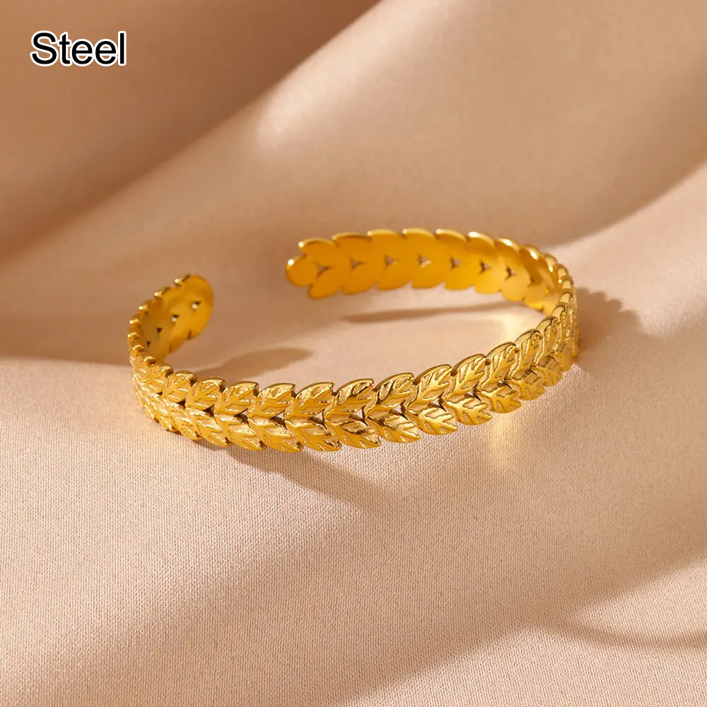 Stainless Steel Wide Bangles for Women Luxury Gold Color Open Chunky Cuff Bangle Bracelet femme Vintage Wedding Jewelry: Antique Copper Plated