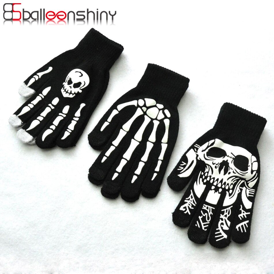 Balleenshiny Fluorescerende Skelet Handschoenen Voor Kinderen Jongens Meisjes Wanten Schedel Handschoenen Warm Winter Print Breien Lichtgevende Handschoenen