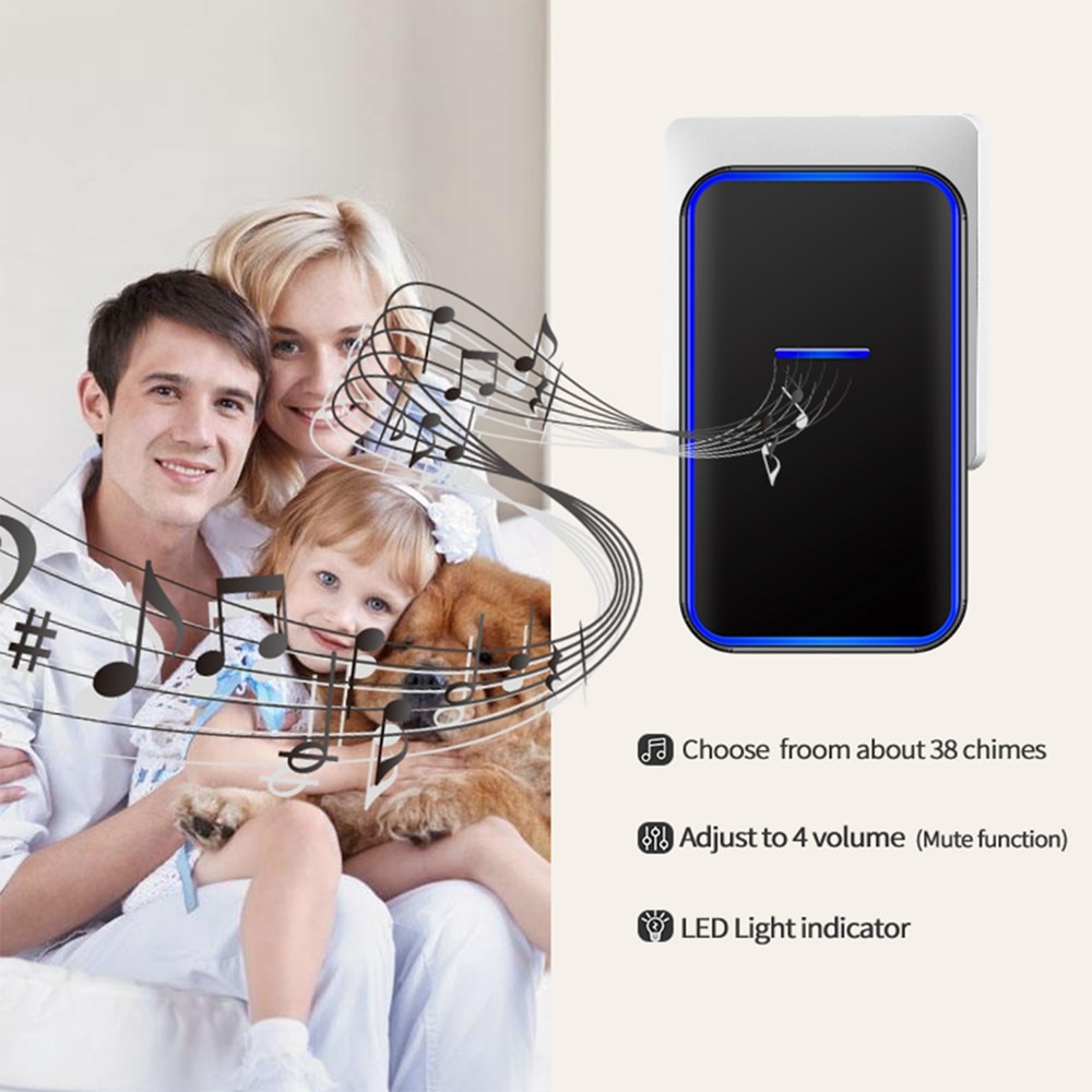 CACAZI Draadloze Deurbel Waterdicht 300M Remote 1 2 Knop 1 2 Ontvanger US EU UK Plug Smart Home Welkom bellen Deurbel