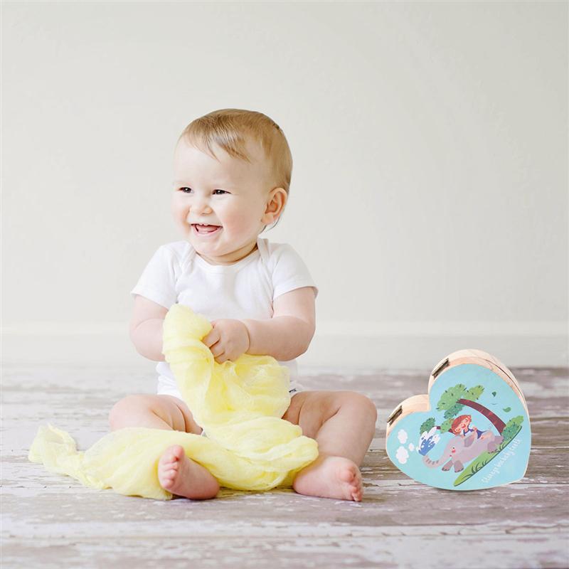 1 Pc Baby Teeth Keepsake Box Tooth Fairy Holder Wooden for Childhood(Sky-blue)