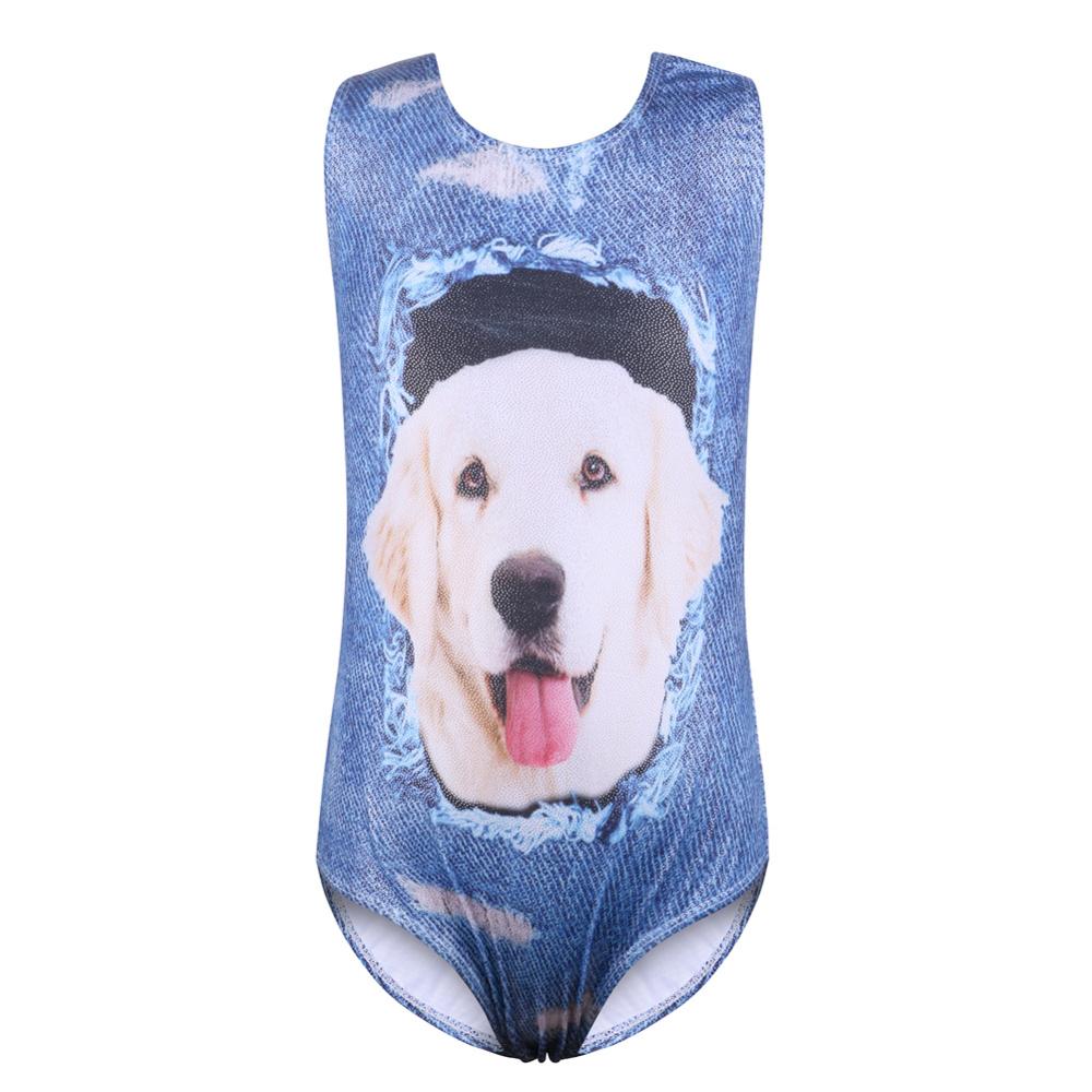BAOHULU 3-14 Year Children Ballet Leotard Lifelike Dog Friend Pattern Gymnastics Leotard Soft Touch Ballet Jumpsuit