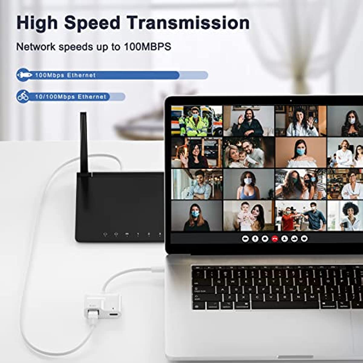 USB C to Ethernet Adapter, 2 in 1 USB C to RJ45 Adapter Supports 10/100Mbps Ethernet Network for Android/iPad Pro/Mac/HUAWEI