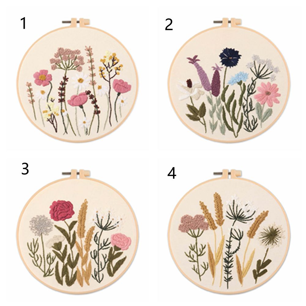 With Hoops Embroidery Hoop Flowers Plant Stamped Embroidery Set Cross Stitch Kit Needlework Tools Flowers Embroidery