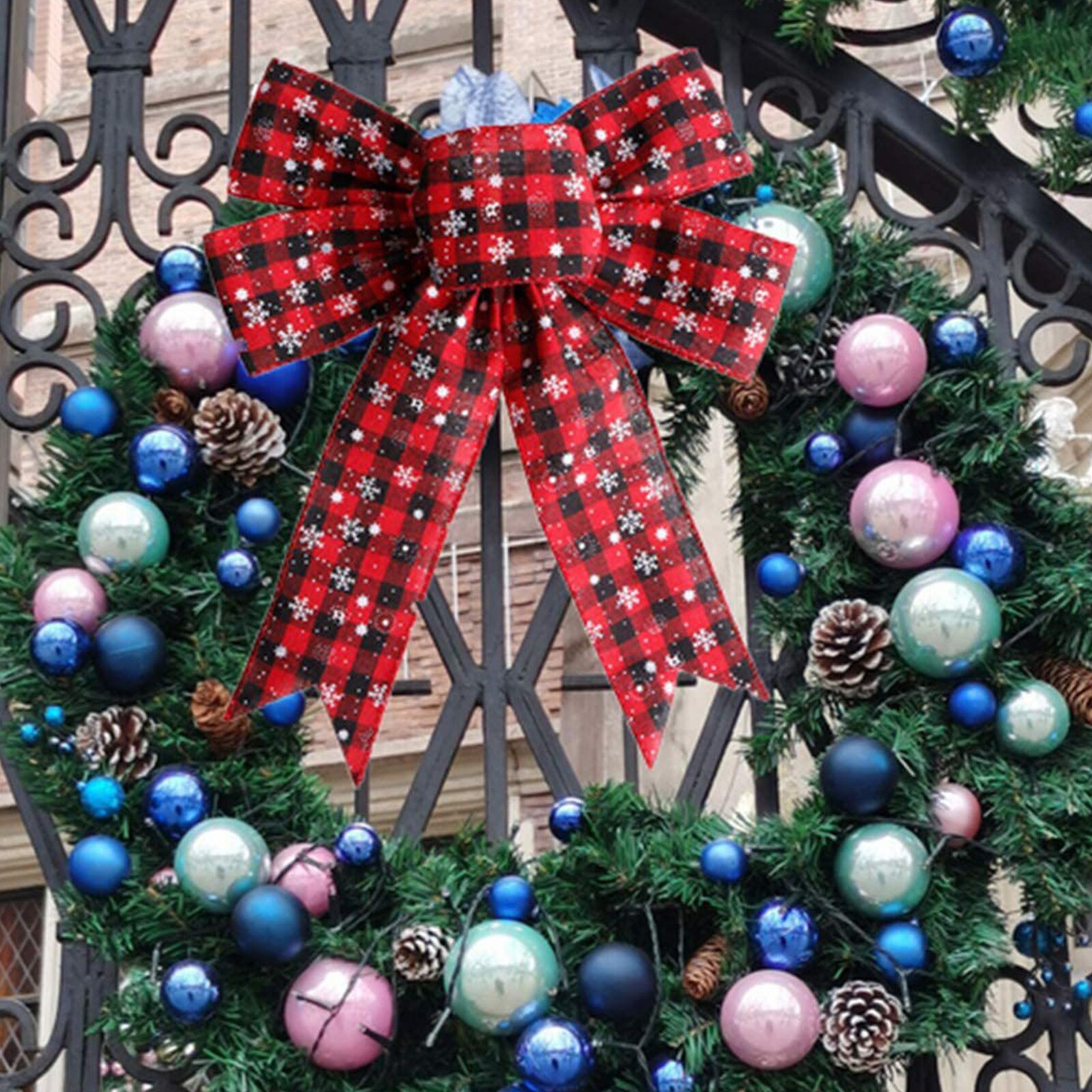 Kerst Rooster Boog Decoratie Met Plaid Patroon Sneeuwvlok Craft Maken Party Ornament Voor Xmas