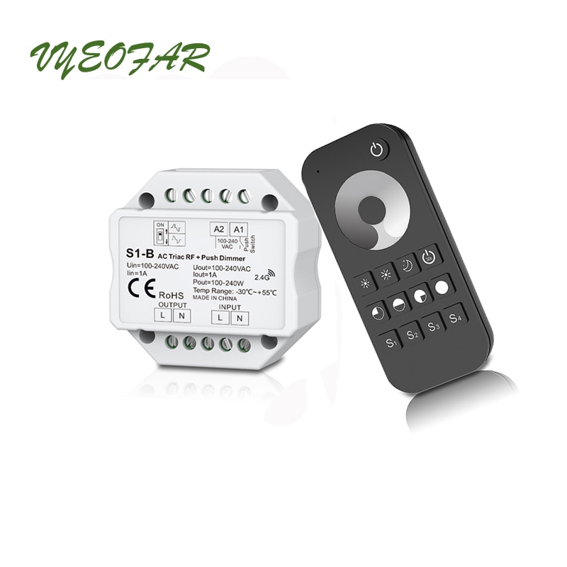 Led Triac Dimmer Leading Trailing Edge Dimming AC 100V-240V High Voltage Input RF Wireless Remote RT1 Push Dim Switch S1-B