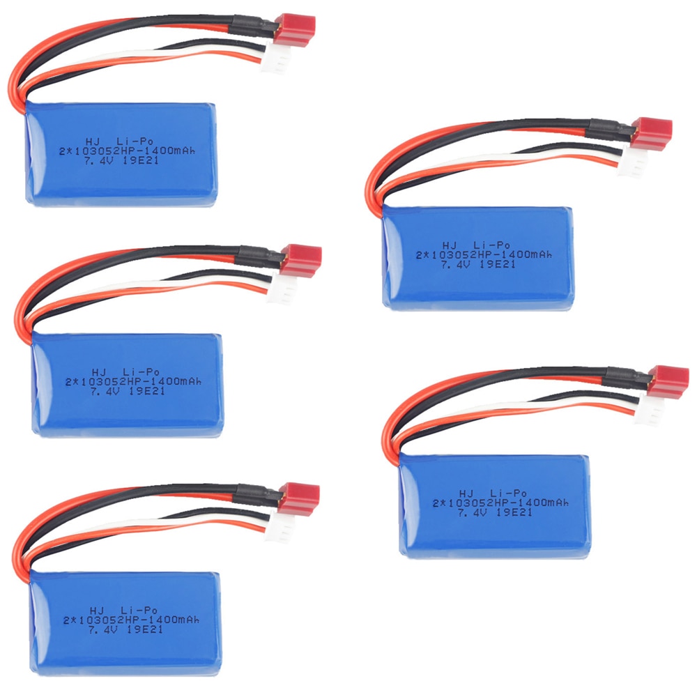 5Pcs 7.4 V 1400Mah Oplaadbare Lipo Batterij 25C 103052 Voor Wltoys A959-B A969-B A979-B K929-B Rc Auto Vrachtwagen onderdelen 2S 7.4 V