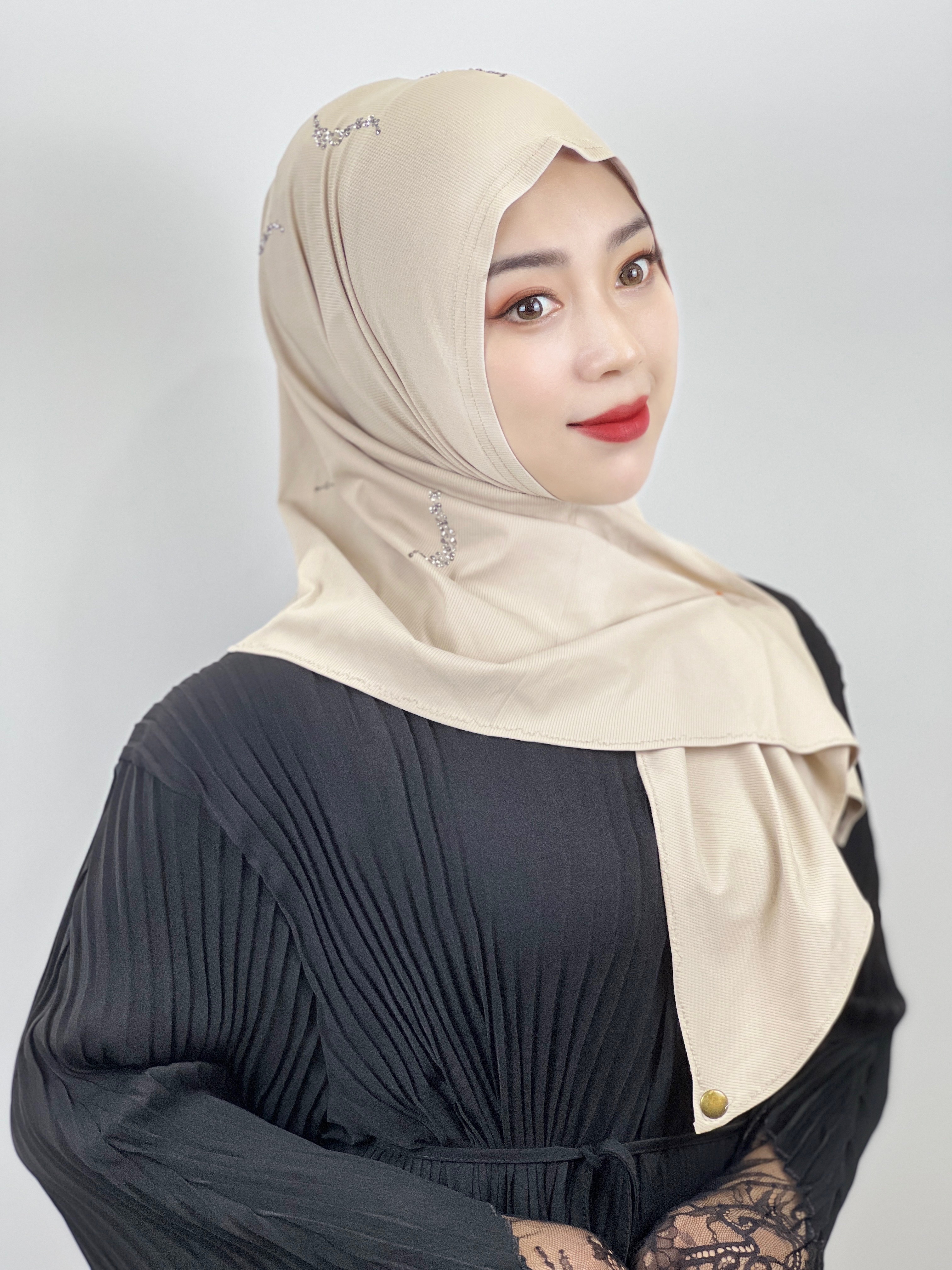 pañuelo cabeza mujer turbante mujer burquini mujer musulmana Hijab musulmán con diamantes de alta elasticidad, pañuelo islámico de Color sólido, listo para usar, turbante plisado, envolturas para la cabeza