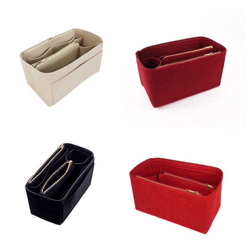 Purse Organizer Insert Felt Bags Handbag with Zipper Tote Shaper Portable Multi Pocket