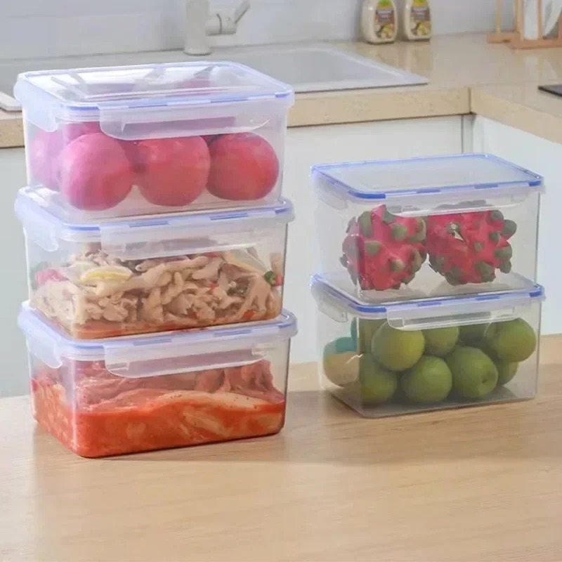 Kühlschrank-Aufbewahrungsbox mit Deckel, Rechteckige Plastik-Frischhaltedose, Mikrowellengeeignete Lunchbox
