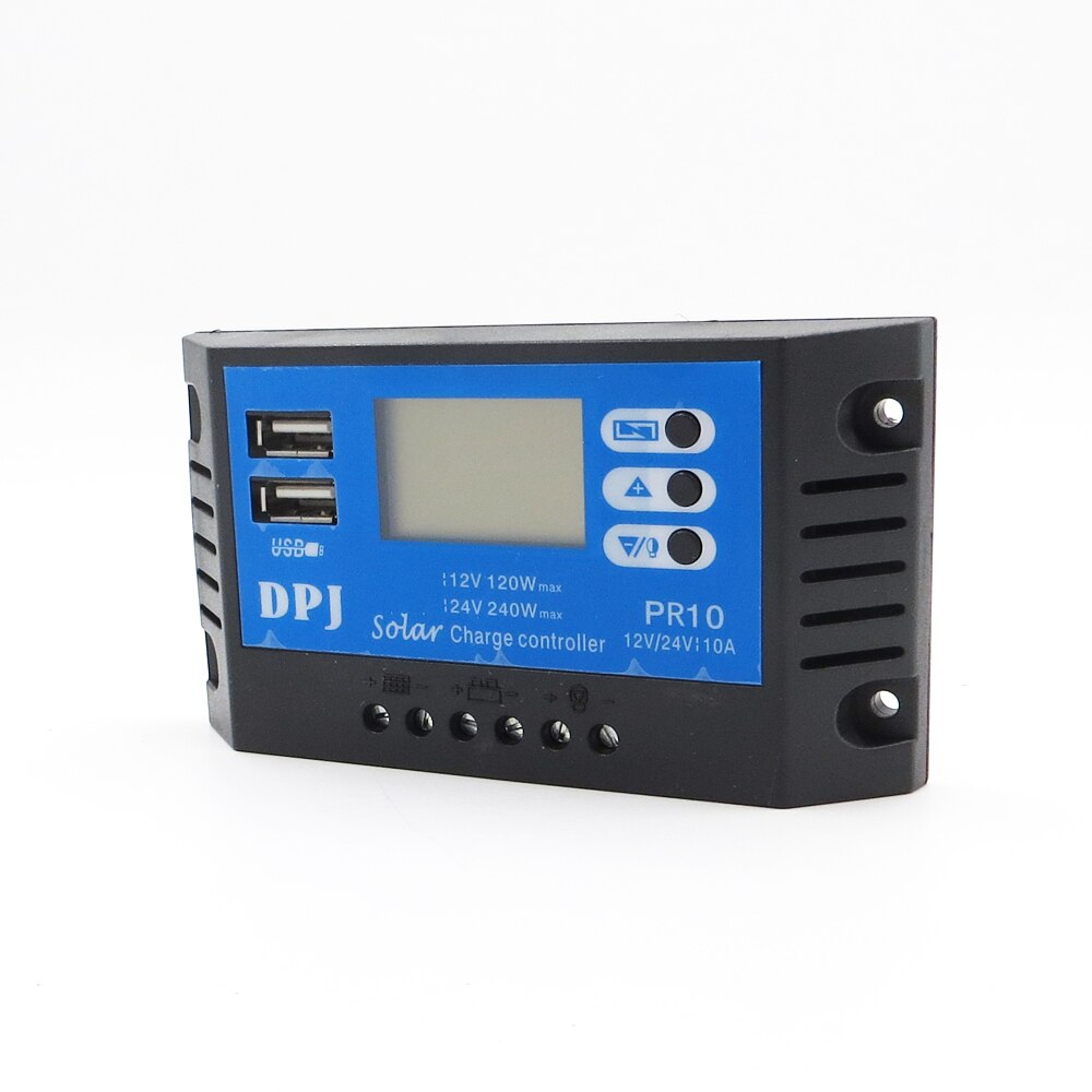 PR10 24V 12V 10A Auto Zonnepaneel Battery Laadregelaar Pwm Lcd Display Solar Collector Regulator Met Dual usb Uitgang