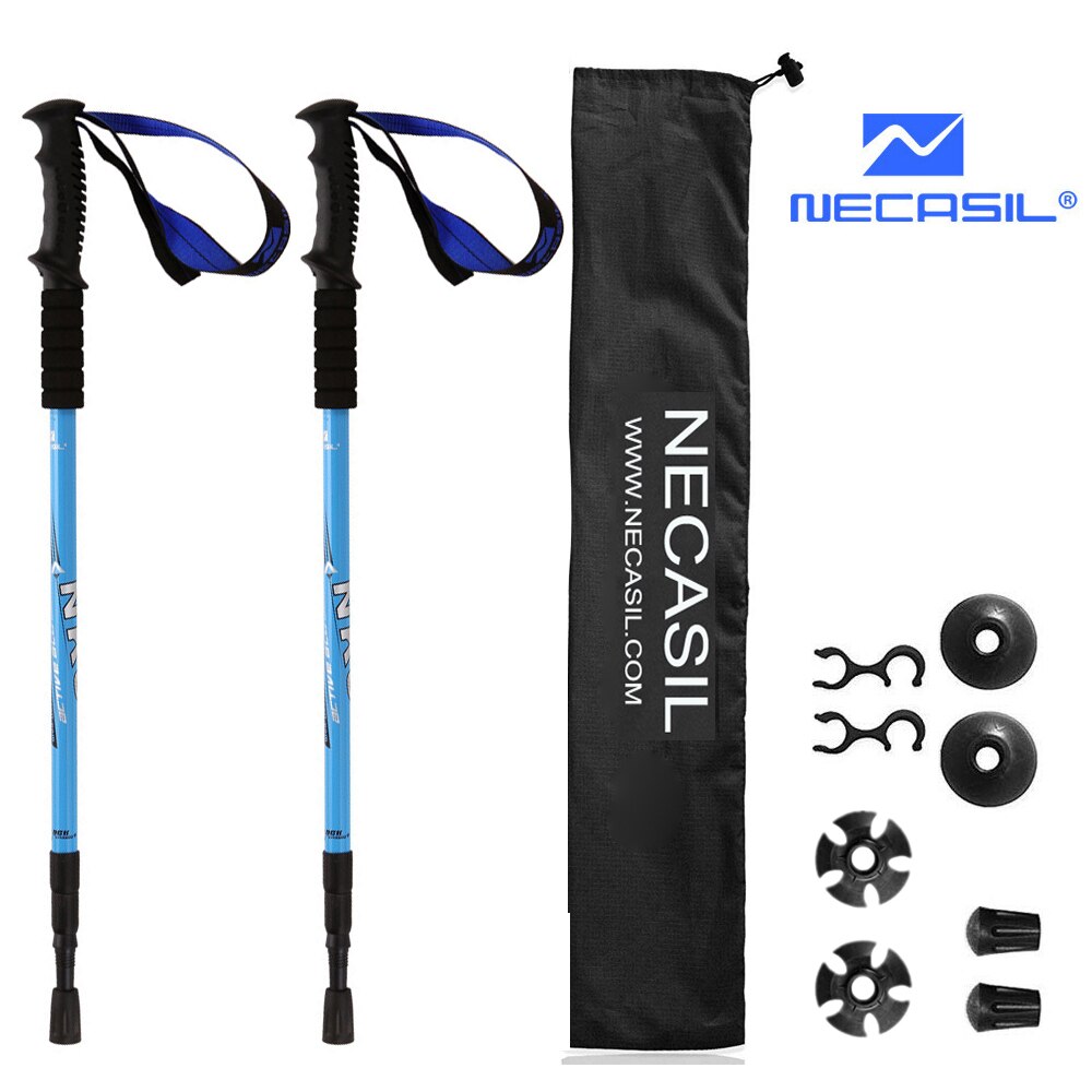 Bastón ajustable antigolpes, bastón de aluminio fuerte y ligero para senderismo, muletas para caminar o Trekking, 1 par: Azul cielo