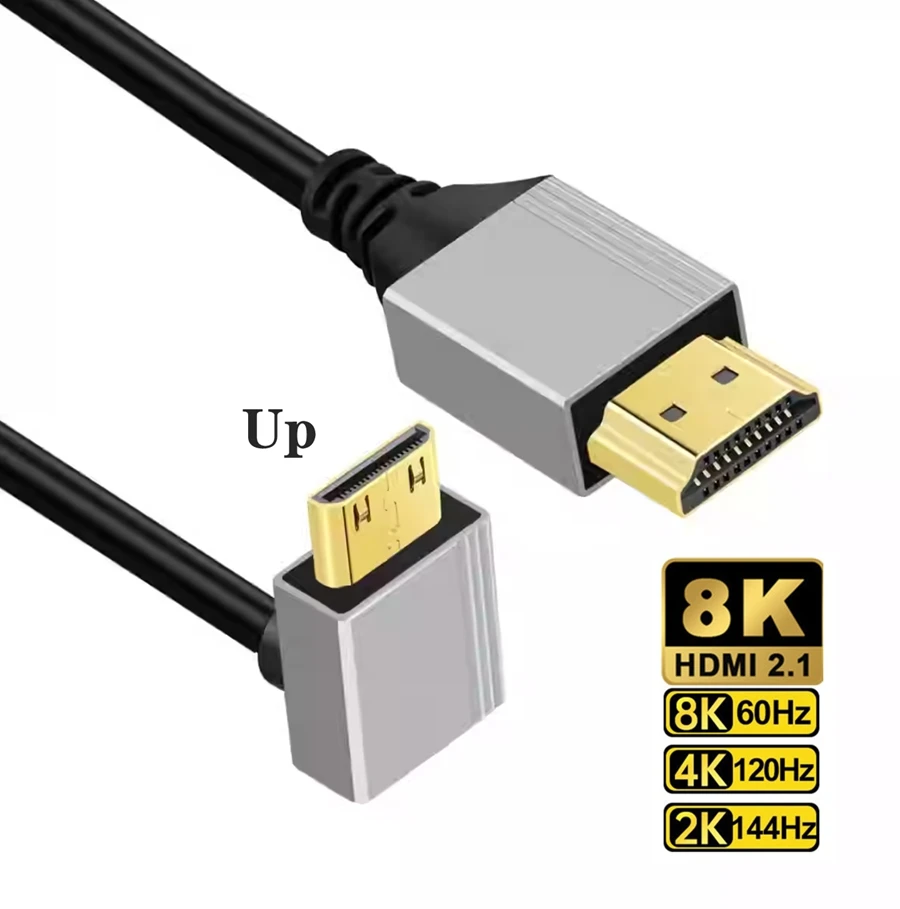 Cable Micro Mini HDMI a HDMI, compatible con ángulo de 90 grados, 8K, 5K, 2,1 V, para TV, PC, cámara Digital, tableta, Mini Cable Hdmi a Hdmi